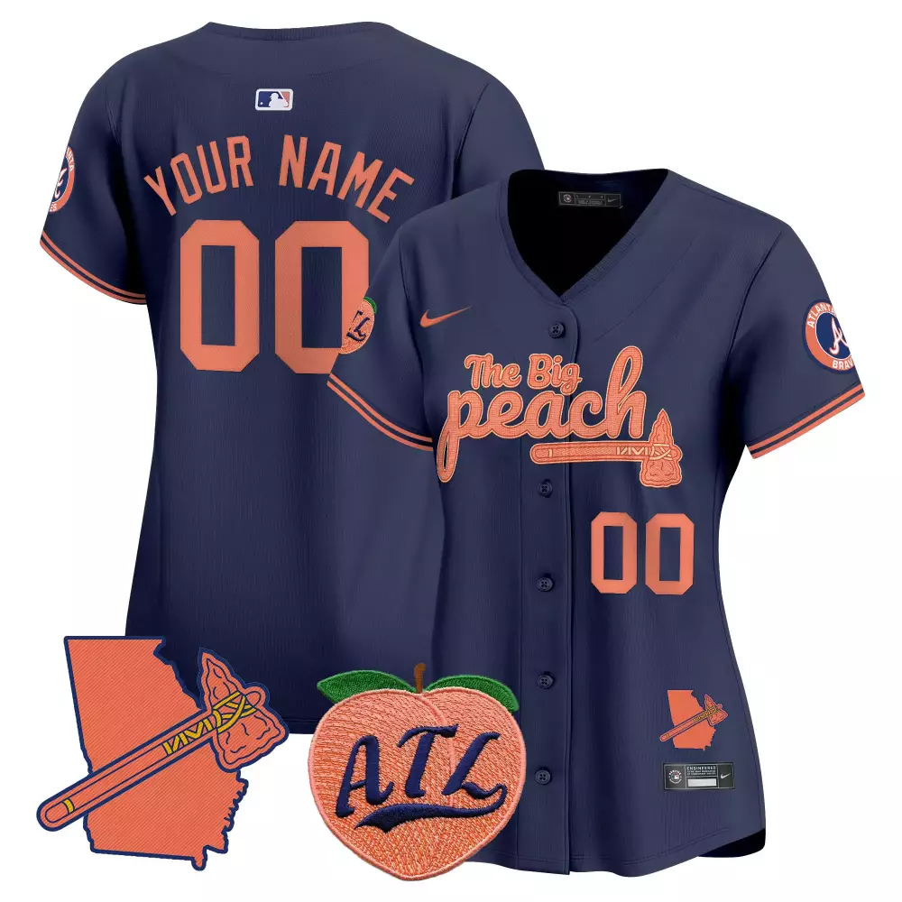 navy women atlanta braves the big peach vapor premier limited custom jersey v2 all stitched
