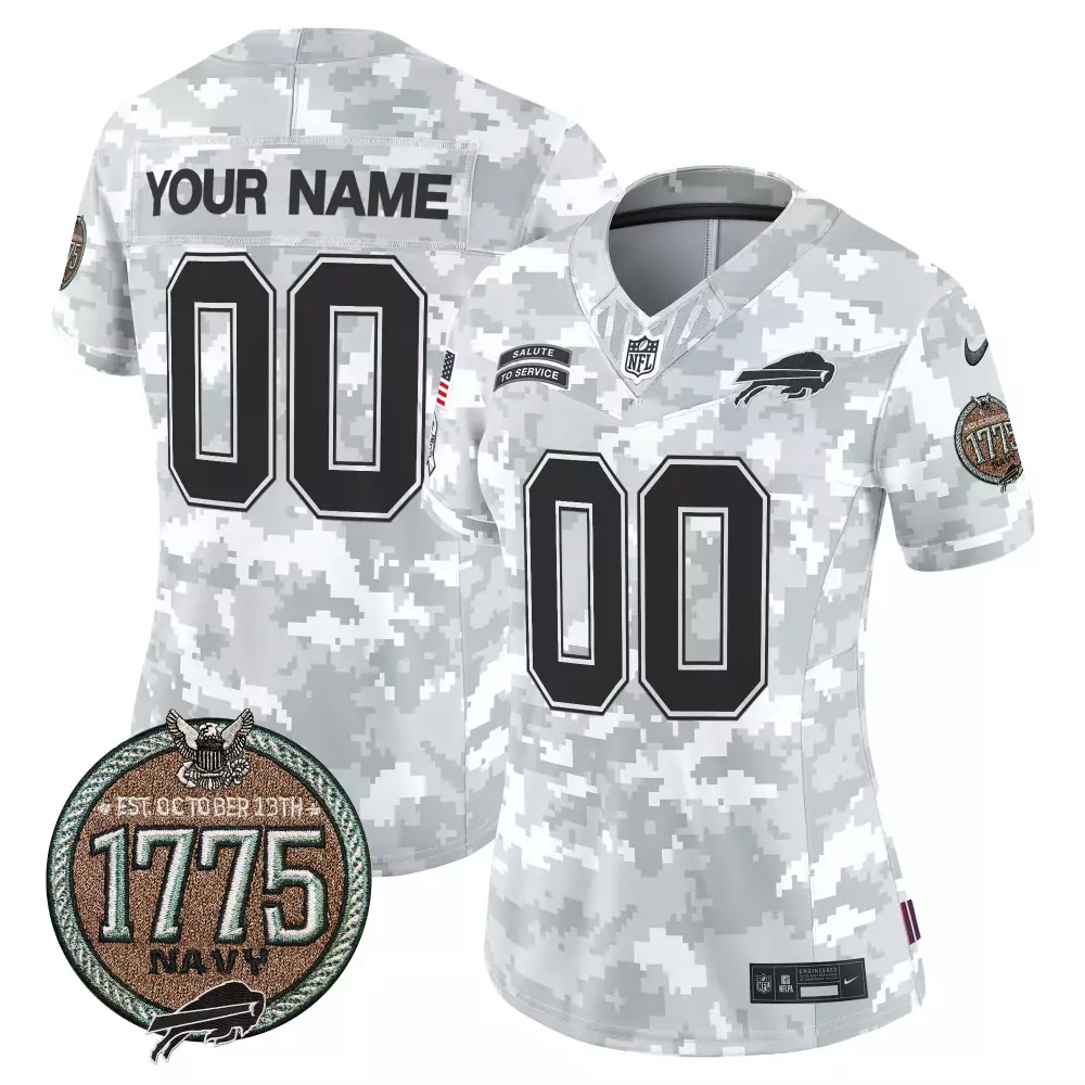 Navy Women's Buffalo Bills 2024 Salute to Service Establishment Year Patch Vapor Limited Custom Jersey | Stitched Style | Fan Gear for Game Day | For Men, Women & Youth