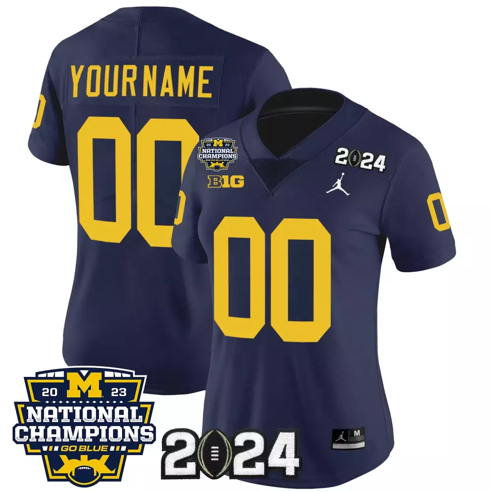 Michigan Wolverines Women's 2023 National Champions Patch Vapor Custom Jersey V5 | Navy Stitched | For Women & Youth