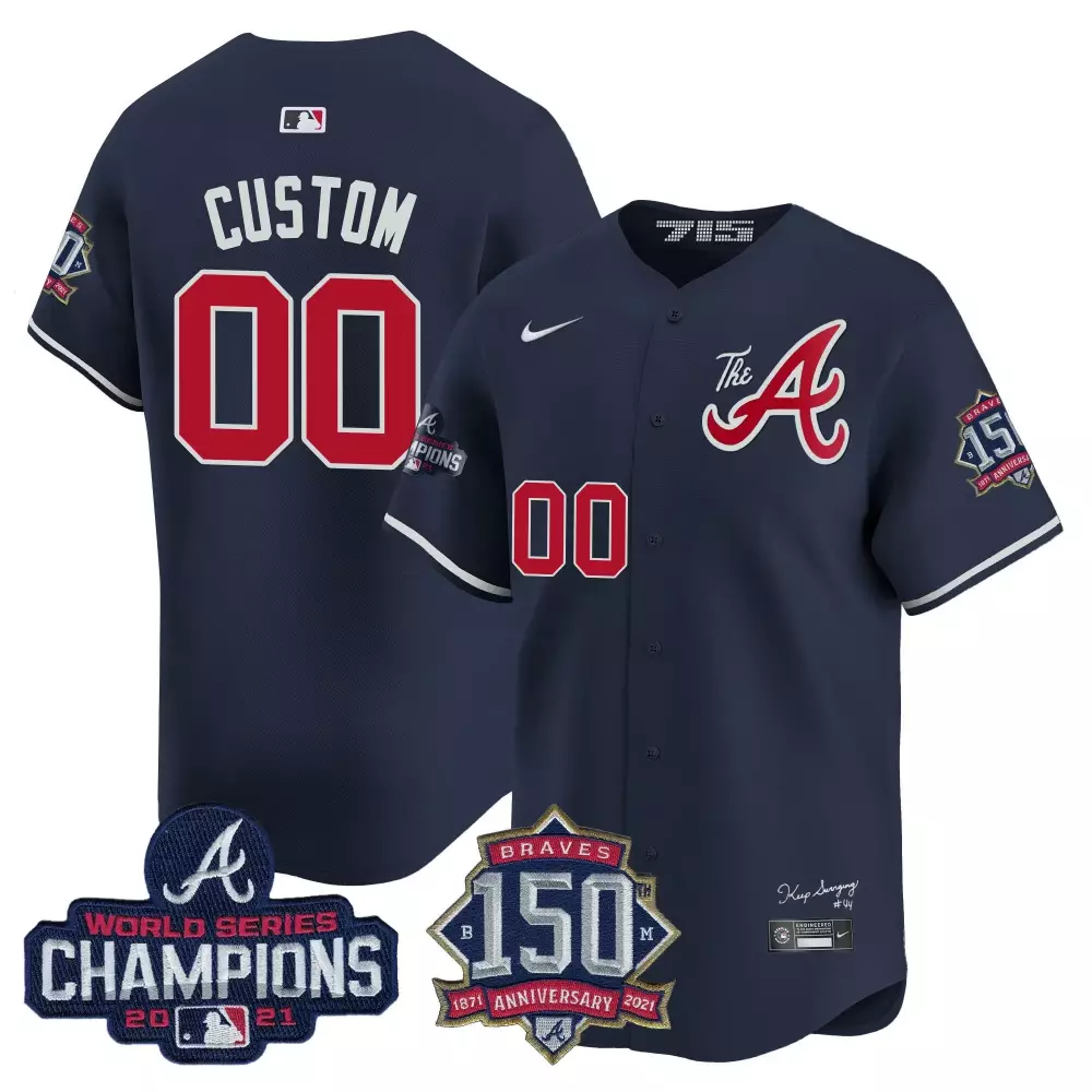 Youth Atlanta Braves Champions 150th Patch Vapor Premier Limited Custom Jersey | Navy Stitched | Fan Gear for Men, Women & Youth
