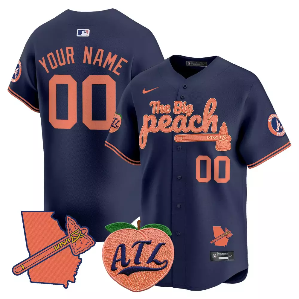 navy youth atlanta braves the big peach vapor premier limited custom jersey v2 all stitched