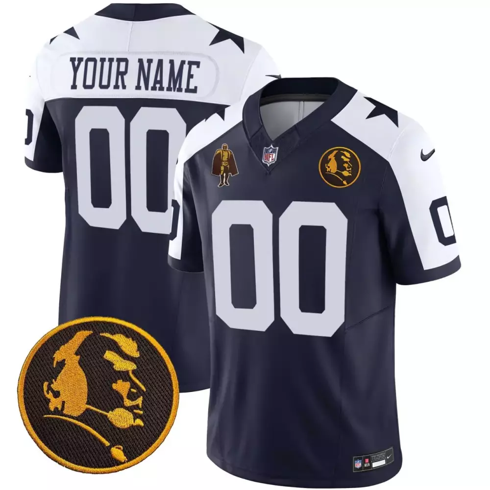 Throwback John Madden Patch Dallas Cowboys Navy Youth Jersey | Custom Stitched Fan Gear | For Men, Women & Youth