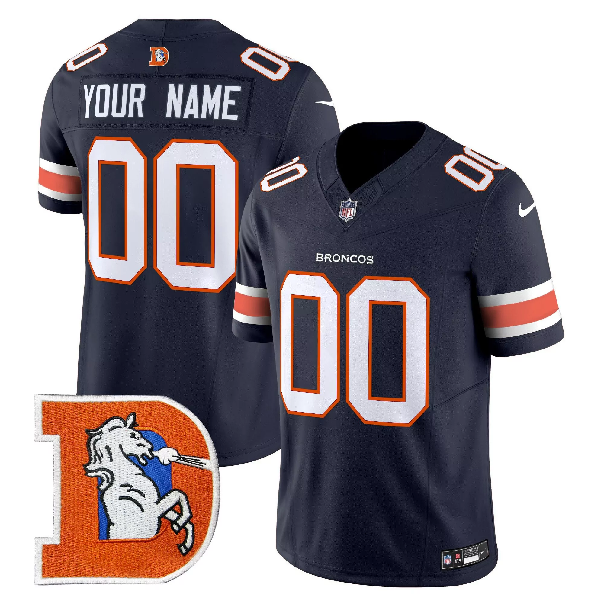 navy youth denver broncos 3x patch colorado flag vapor limited custom jersey all stitched