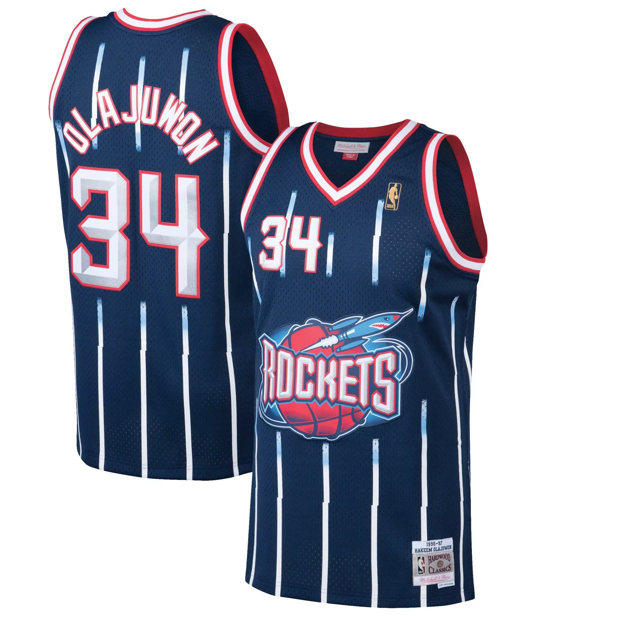 navy men hakeem olajuwon houston rockets navy jersey all stitched