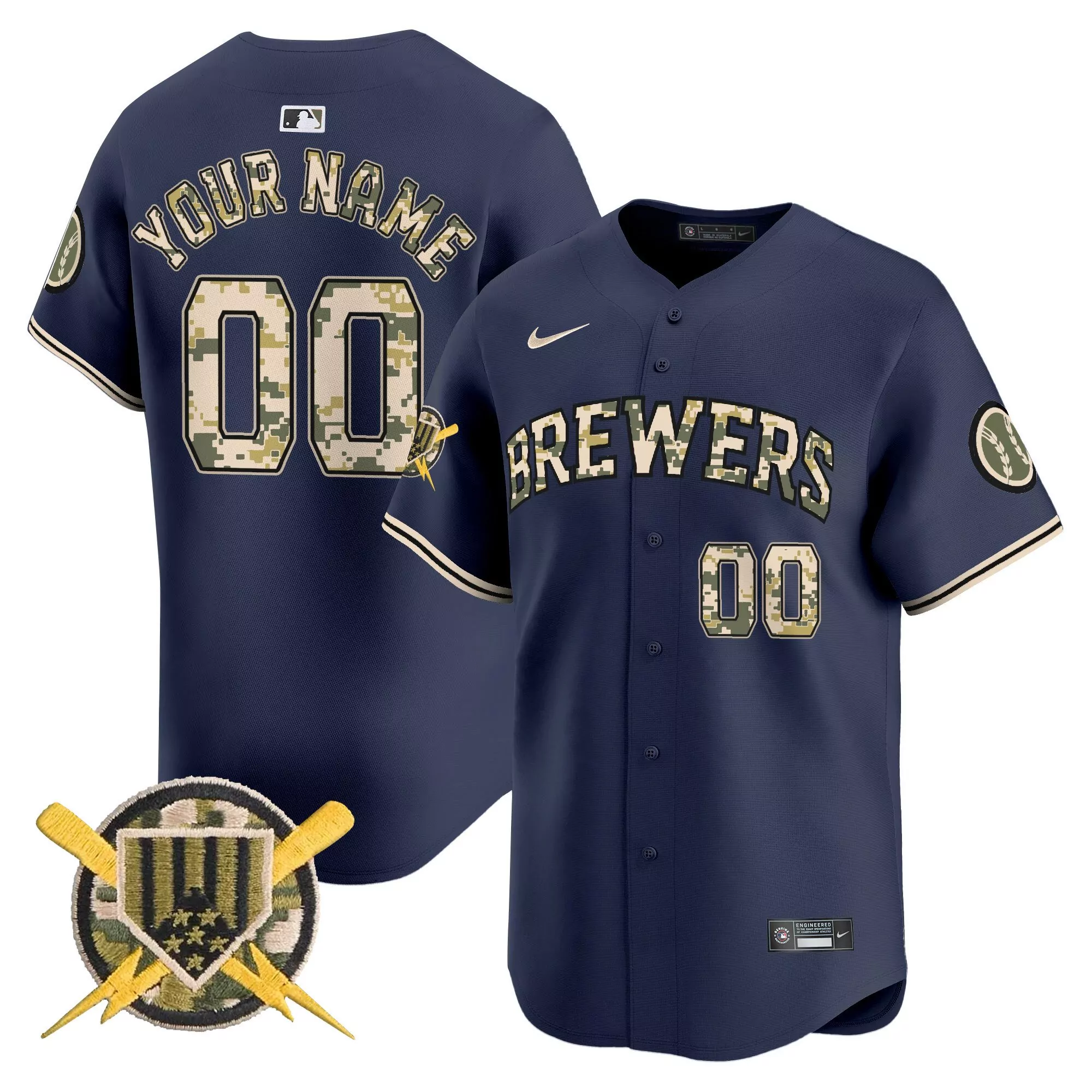 navy youth milwaukee brewers armed forces day vapor premier limited custom jersey all stitched