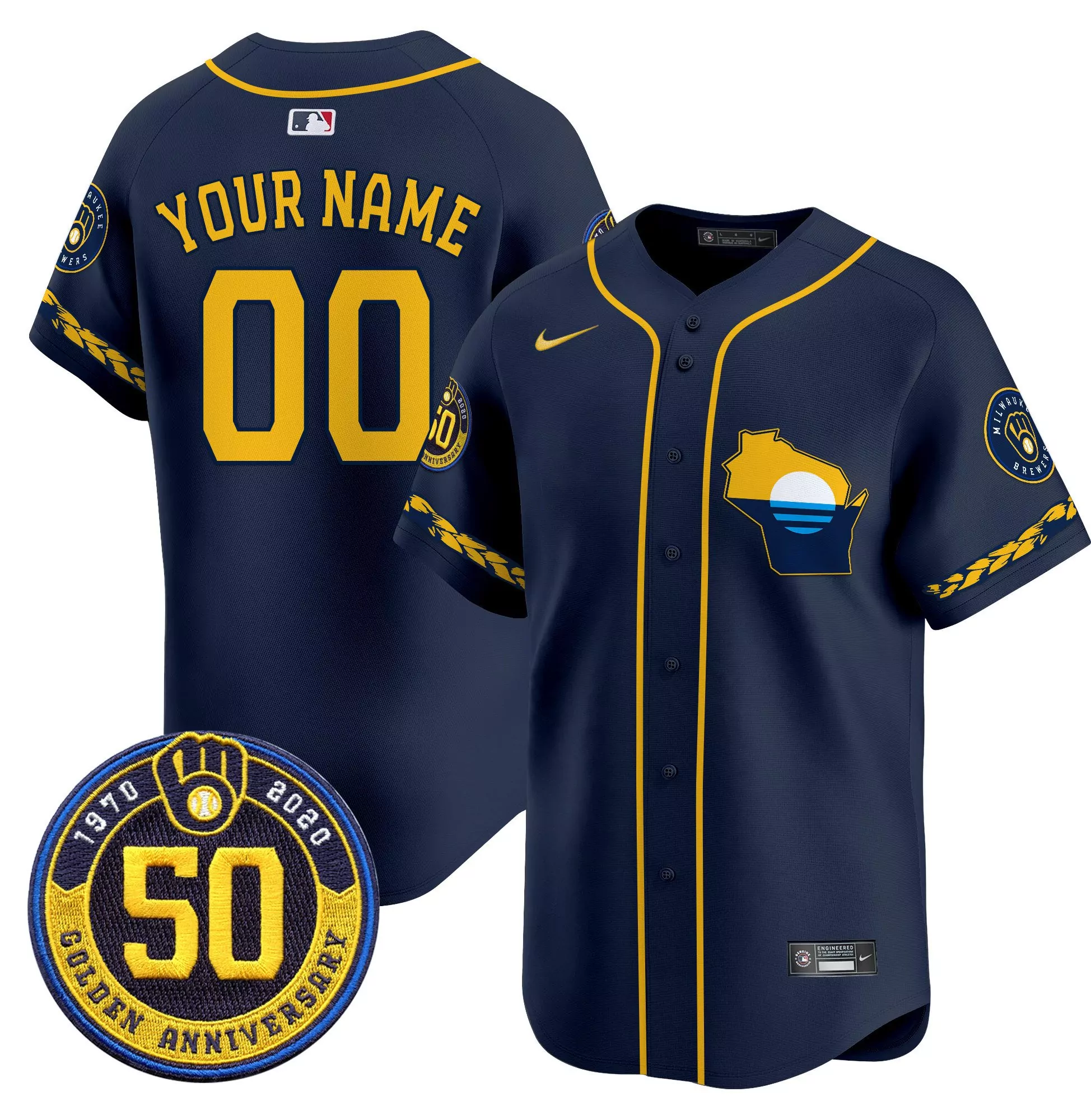 navy youth milwaukee brewers armed forces day vapor premier limited custom jersey all stitched