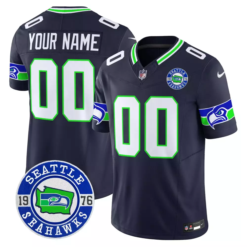 Seattle Seahawks Youth Throwback Gold Custom Jersey V2 | Navy Stitched | Fan Gear for Youth