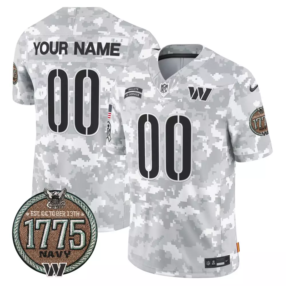 navy youth washington commanders 2024 salute to service establishment year patch vapor limited custom jersey all stitche