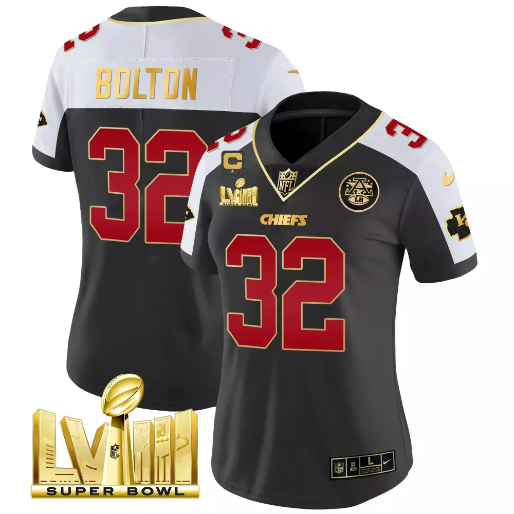 nick bolton black alternate womens kansas city chiefs super bowl lviii back 2 back patch vapor jersey v3 all stitched