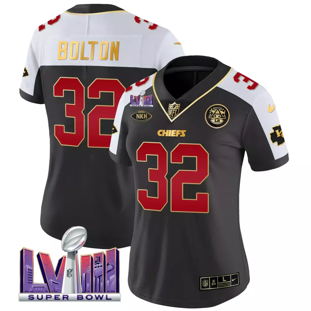 nick bolton black alternate womens kansas city chiefs super bowl lviii back 2 back patch vapor jersey v3 all stitched