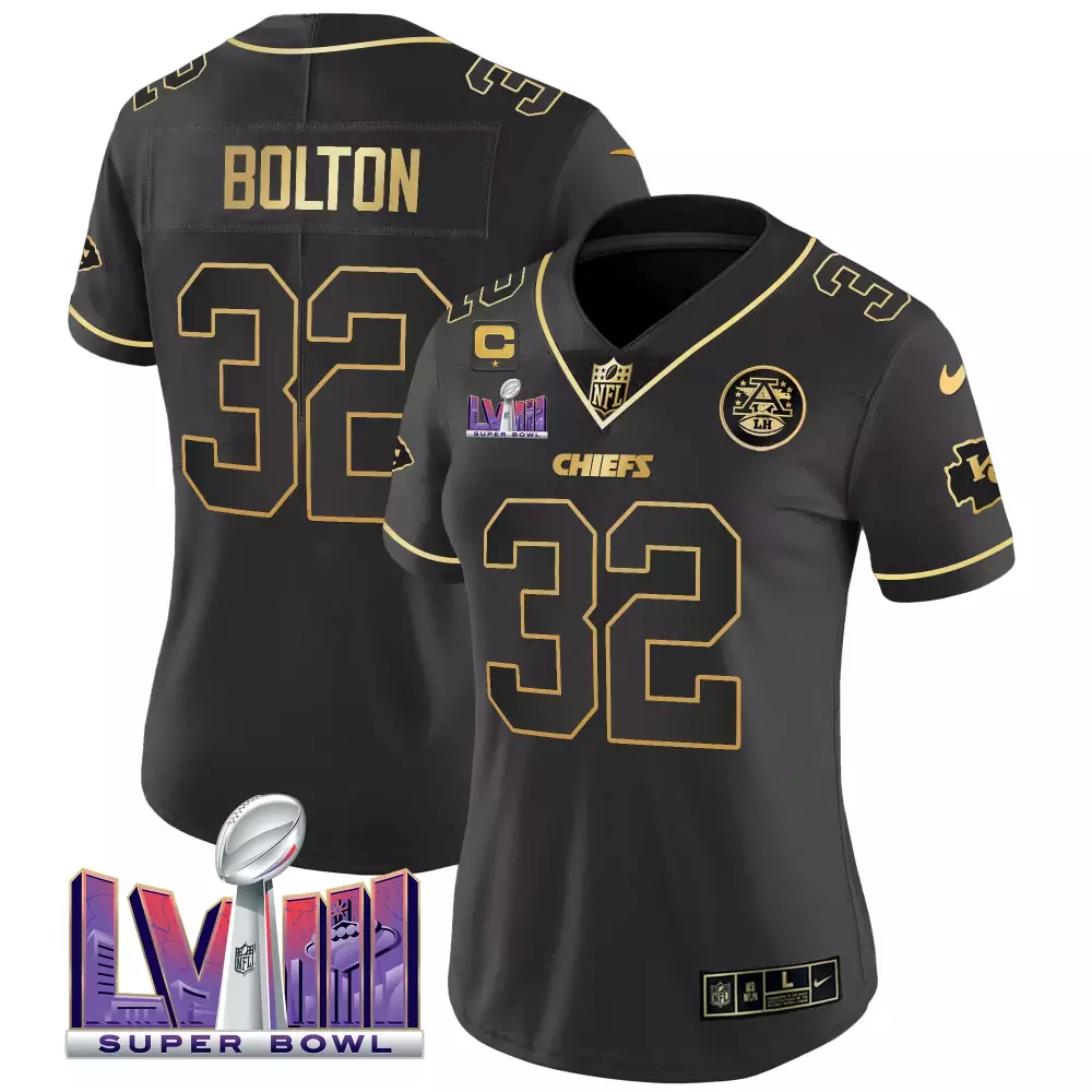 nick bolton black gold womens kansas city chiefs super bowl lviii back 2 back patch vapor jersey v4 all stitched