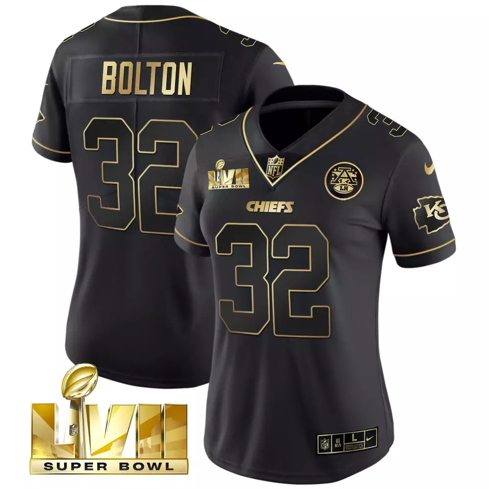 nick bolton black gold womens kansas city chiefs super bowl lviii back 2 back patch vapor jersey v4 all stitched