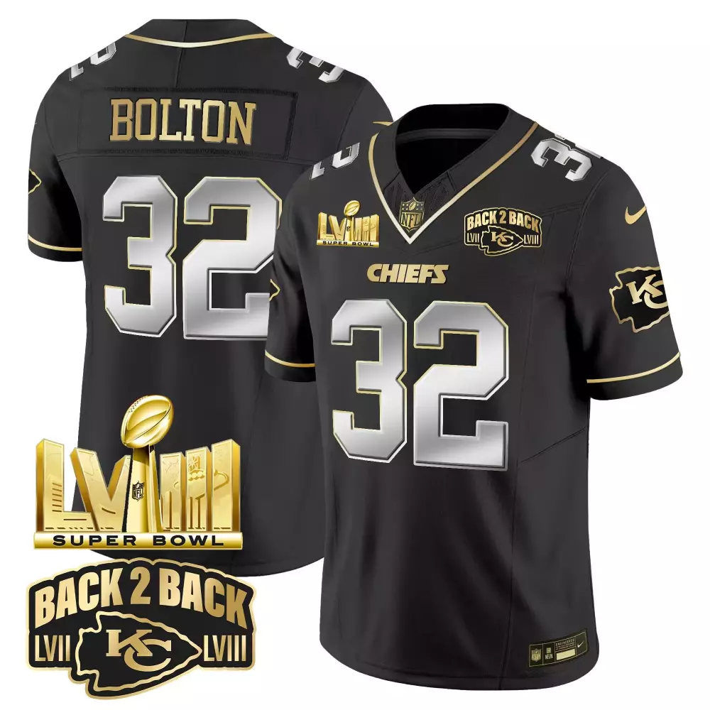 nick bolton black limited mens kansas city chiefs super bowl lviii back 2 back gold patch vapor jersey v2 all stitched