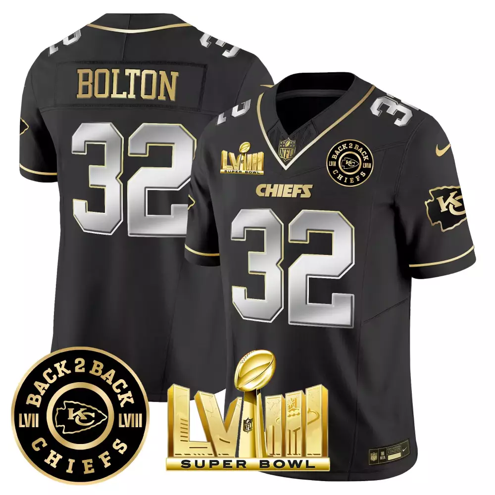 nick bolton black limited mens kansas city chiefs super bowl lviii back 2 back gold patch vapor jersey v2 all stitched