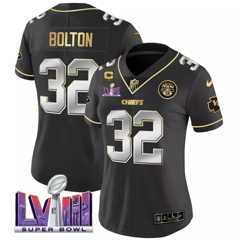 nick bolton black limited womens kansas city chiefs super bowl lviii gold patch vapor jersey v4 all stitched
