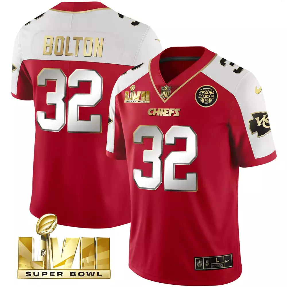 nick bolton red alternate mens kansas city chiefs super bowl lvii gold vapor limited jersey all stitched