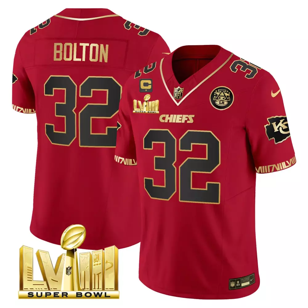 nick bolton red gold mens kansas city chiefs super bowl lviii pattern gold vapor jersey all stitched