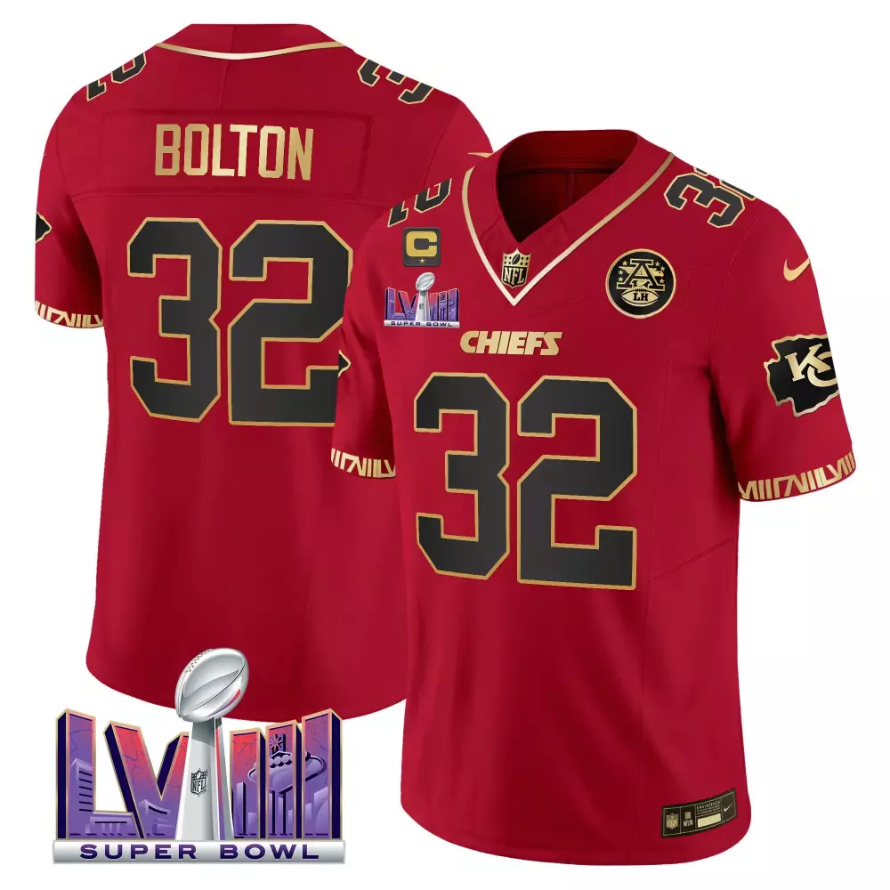 nick bolton red gold mens kansas city chiefs super bowl lviii pattern gold vapor jersey all stitched