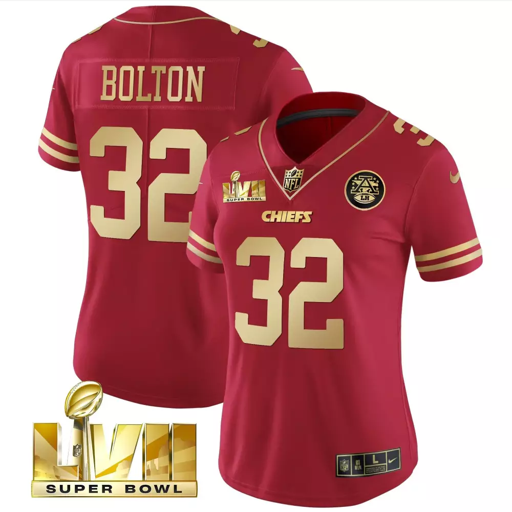 nick bolton red gold mens kansas city chiefs super bowl lviii pattern gold vapor jersey all stitched