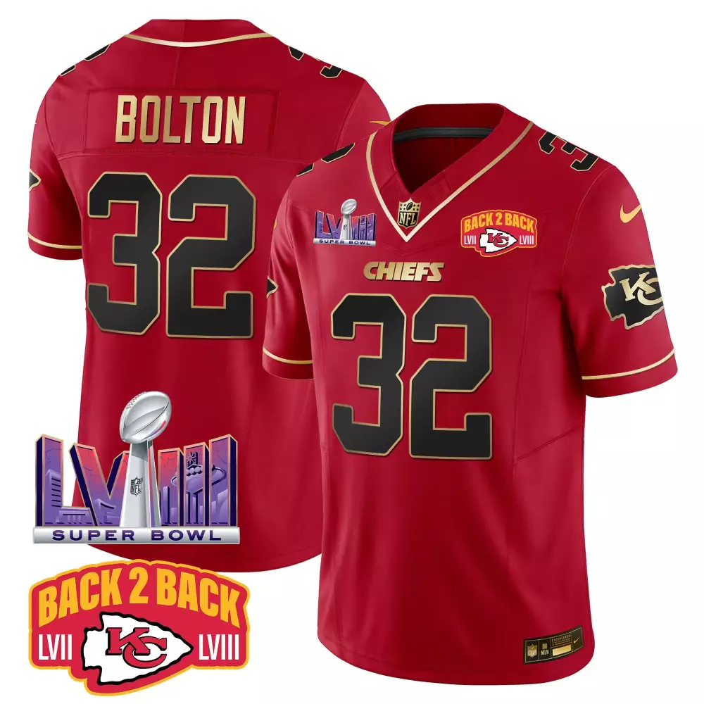 nick bolton red special mens kansas city chiefs super bowl lviii back 2 back patch vapor jersey all stitched