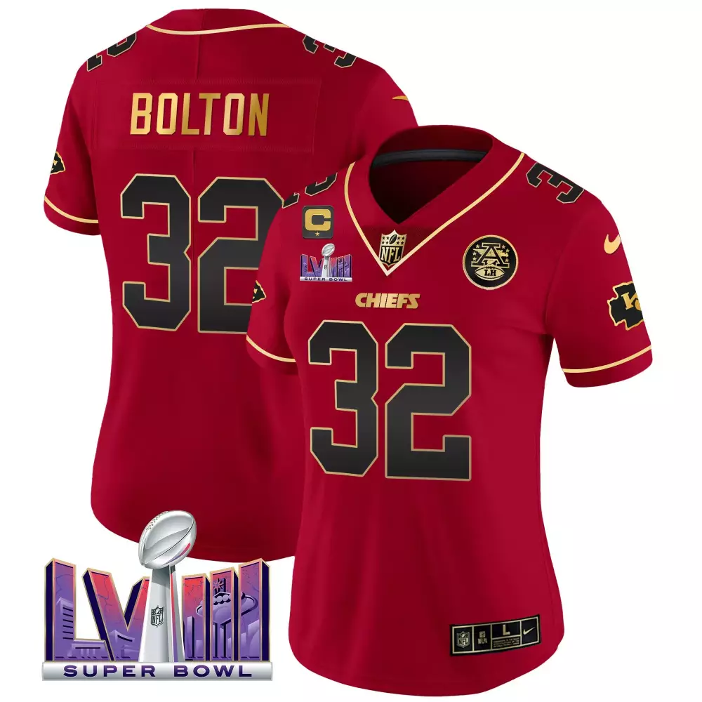 nick bolton red special womens kansas city chiefs super bowl lviii gold patch vapor jersey all stitched