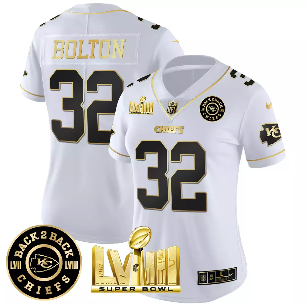 nick bolton white gold womens kansas city chiefs super bowl lviii back 2 back patch vapor jersey v2 all stitched