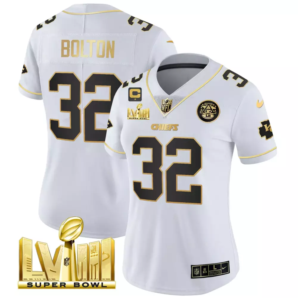 nick bolton white gold womens kansas city chiefs super bowl lviii back 2 back patch vapor jersey v2 all stitched