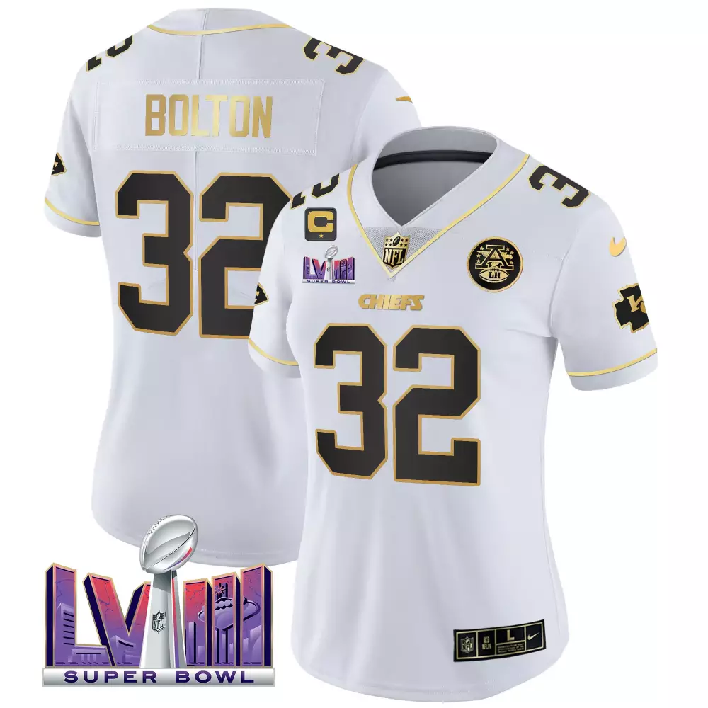 nick bolton white gold womens kansas city chiefs super bowl lviii back 2 back patch vapor jersey v2 all stitched
