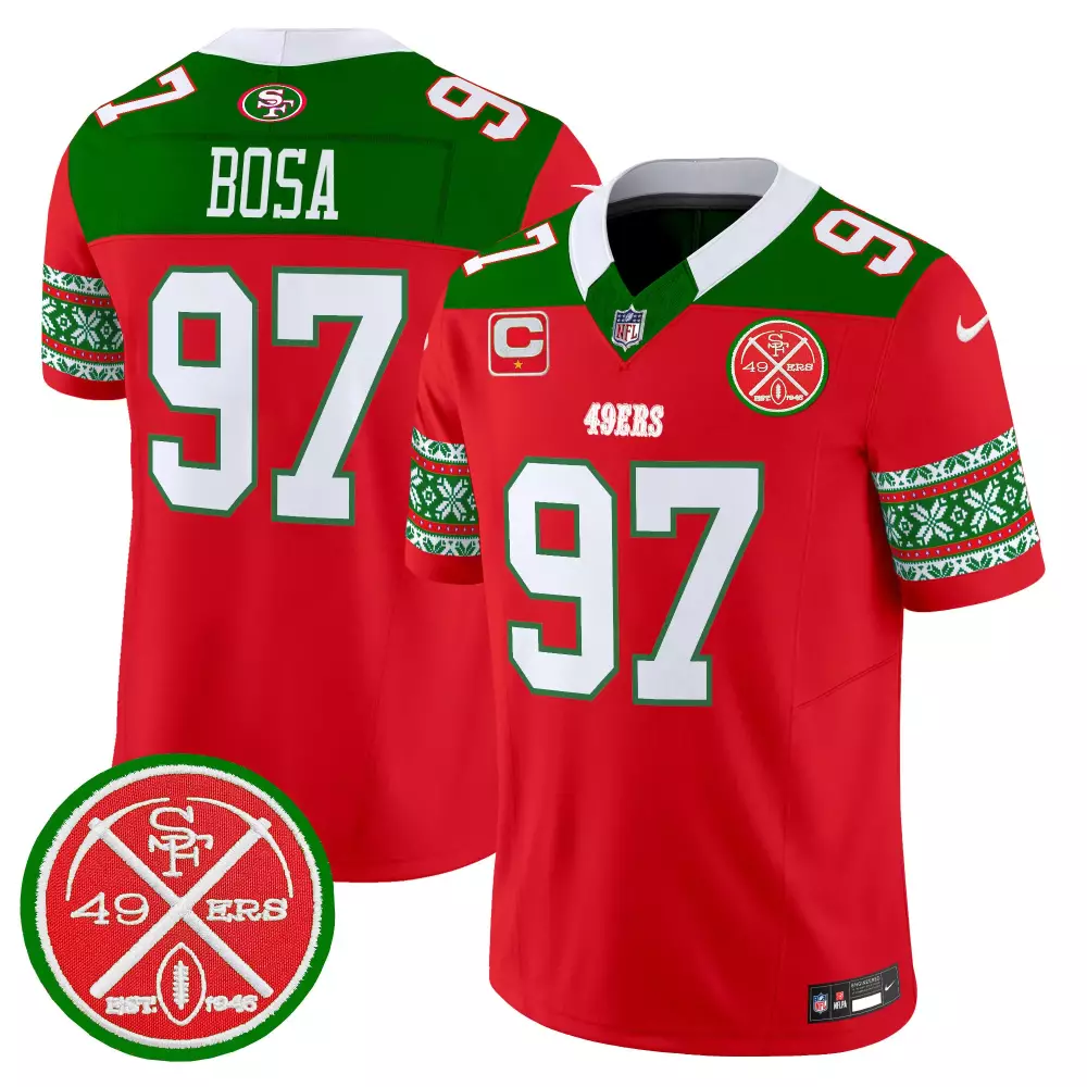 nick bosa red mens san francisco 49ers 2024 christmas vapor limited jersey all stitched