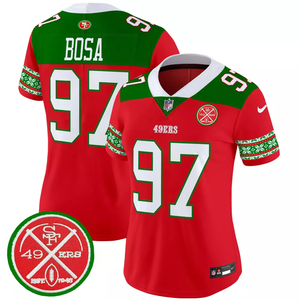 nick bosa red mens san francisco 49ers 2024 christmas vapor limited jersey all stitched