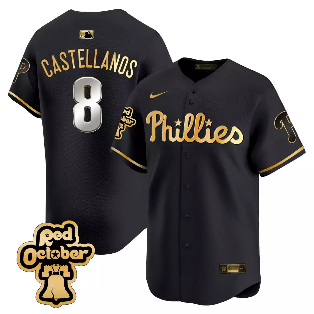 Castellanos Phillies Red October Patch Jersey | Black Gold Vapor Premier Limited Edition | For Men, Women & Youth
