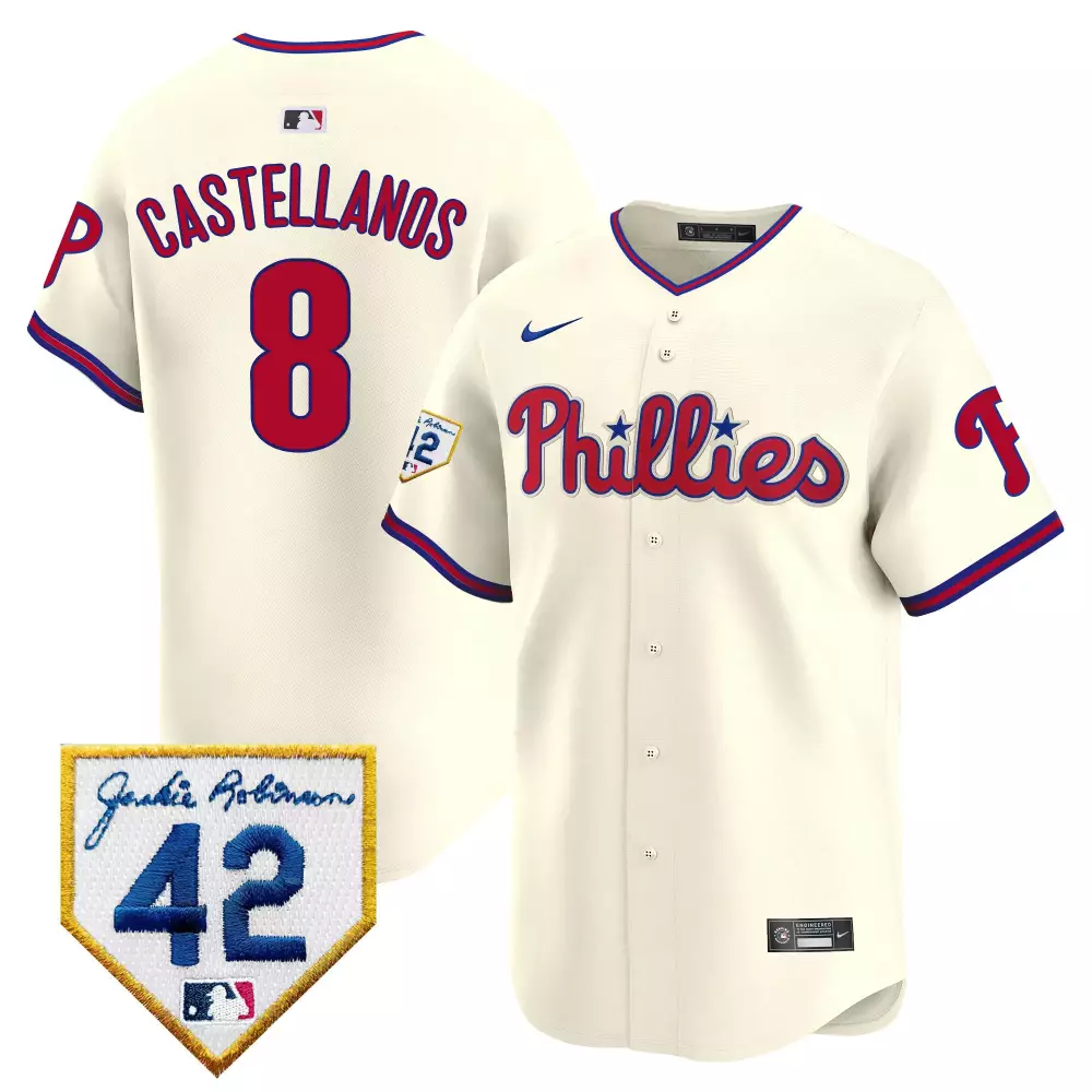 Castellanos Phillies Cream Jersey | Men's All Stitched Roy Halladay Patch | For Men, Women & Youth
