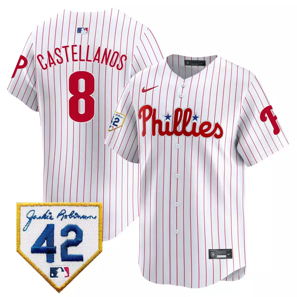 Castellanos Phillies 2024 Jackie Robinson Patch Jersey | White Vapor Premier Limited Edition | For Men, Women & Youth
