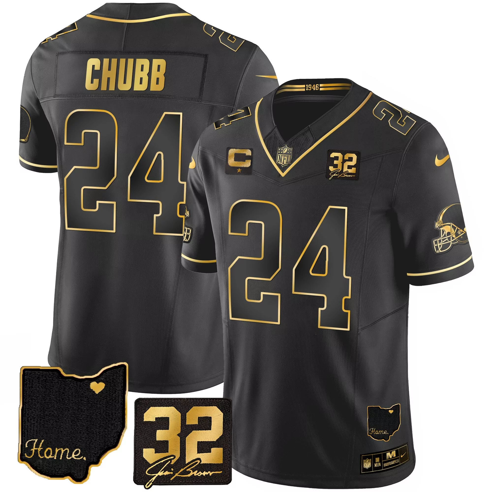 nick chubb alternate womens cleveland browns 32 jim brown memorial patch jersey all stitched