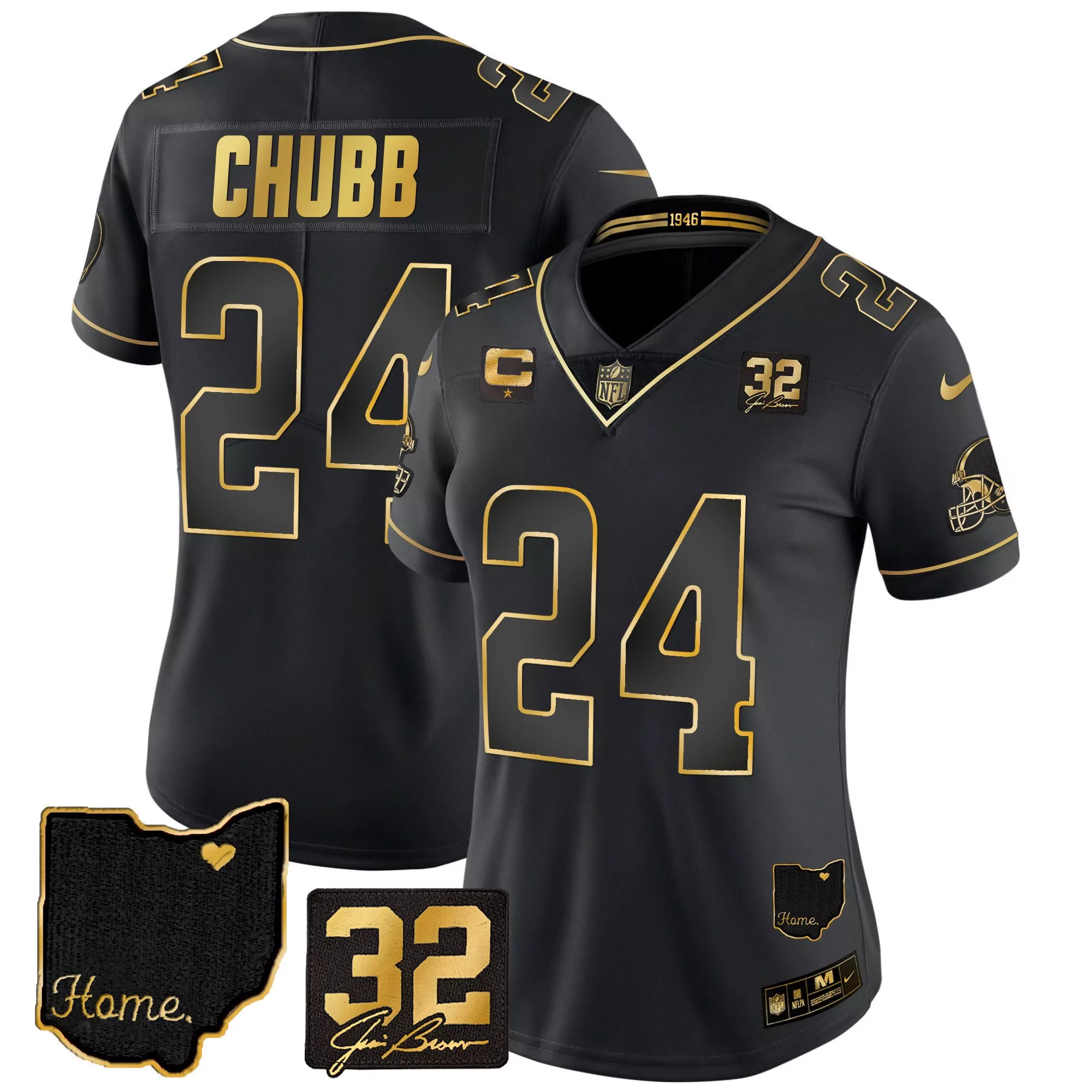 nick chubb alternate womens cleveland browns 32 jim brown memorial patch jersey all stitched
