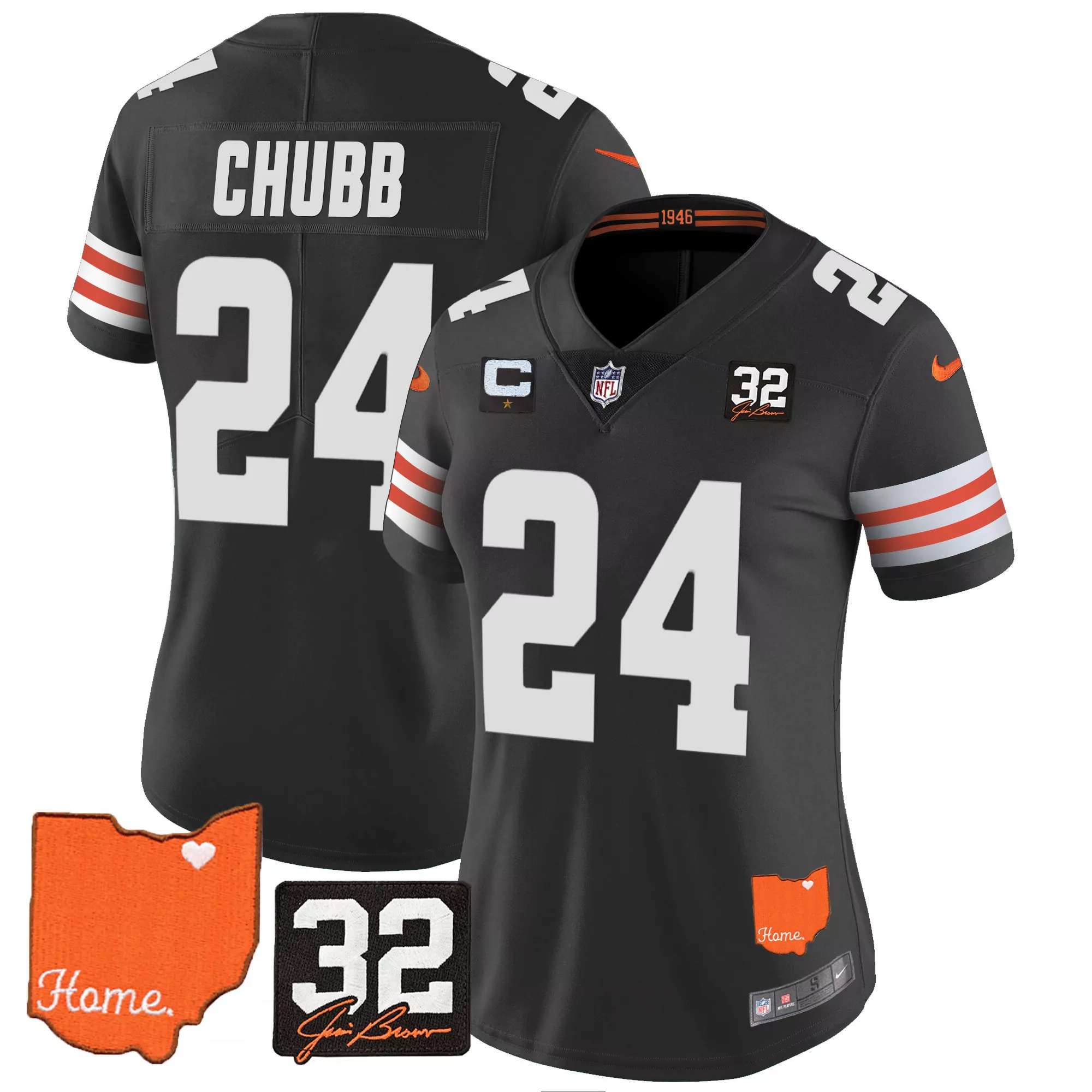 nick chubb black limited womens cleveland browns 32 jim brown memorial patch gold jersey all stitched