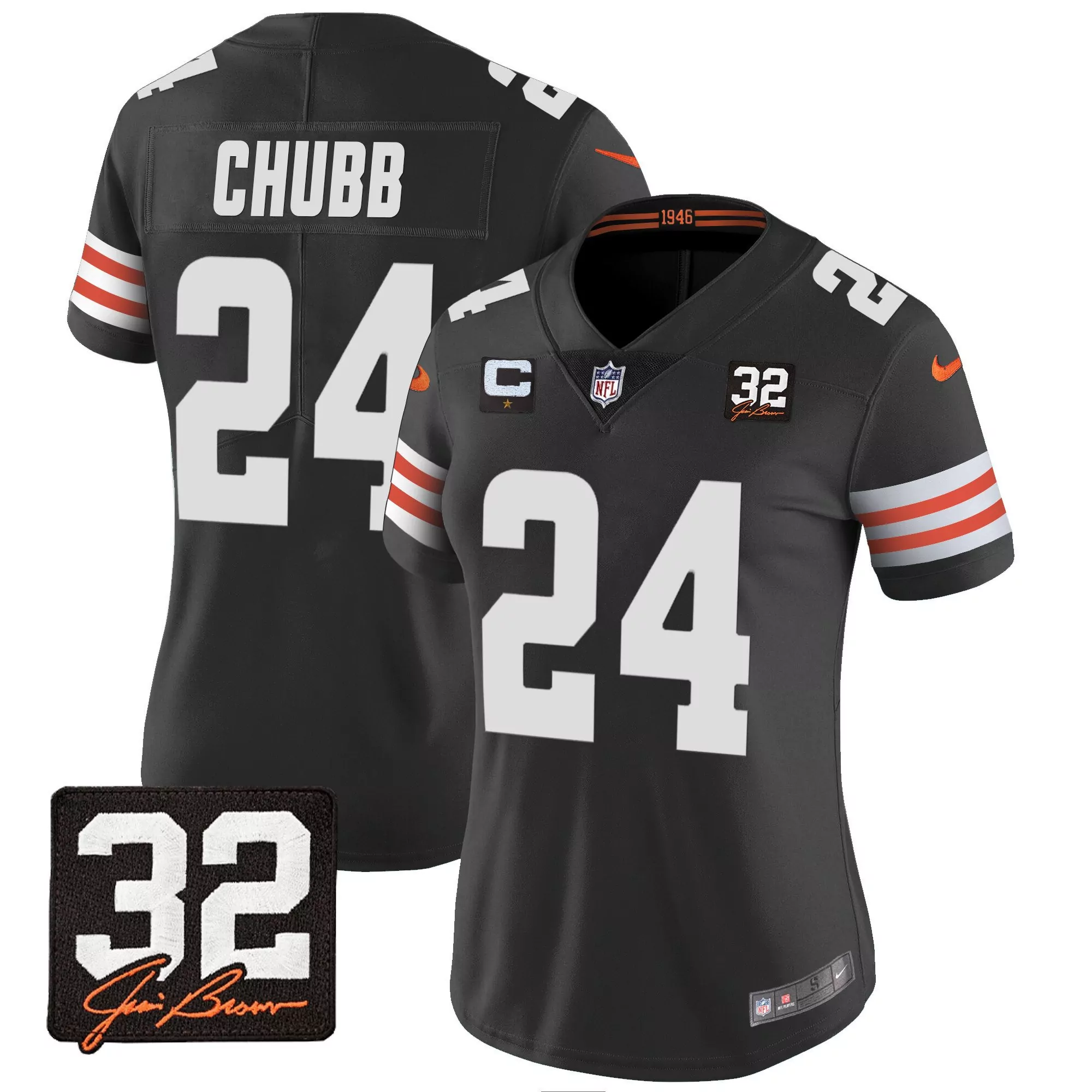 nick chubb black limited womens cleveland browns 32 jim brown memorial patch gold jersey all stitched
