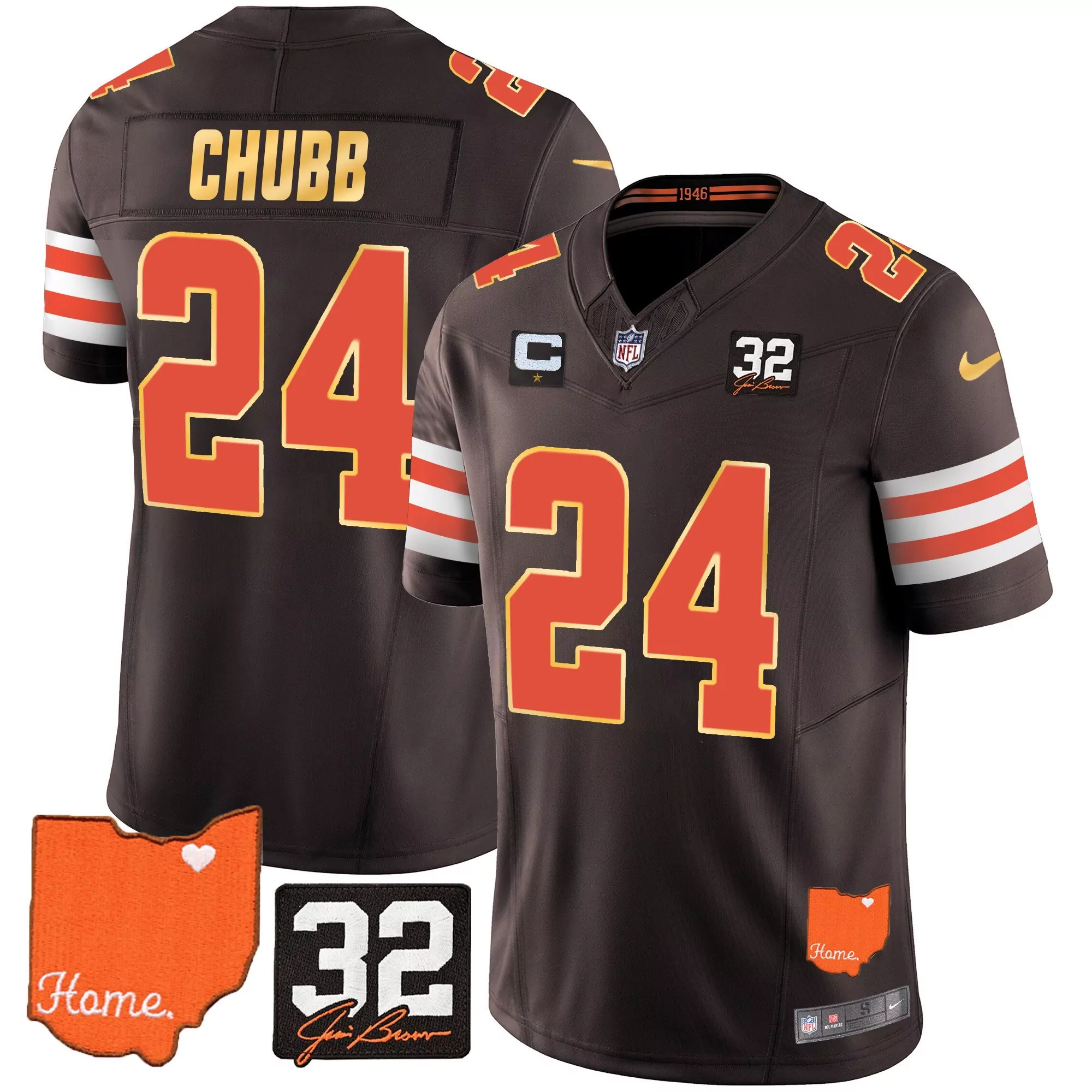 nick chubb black limited womens cleveland browns 32 jim brown memorial patch gold jersey all stitched