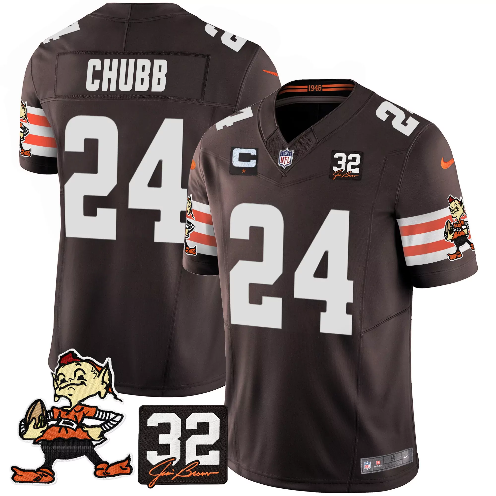 nick chubb brown mens cleveland browns 32 jim brown memorial patch vapor limited jersey v2 all stitched