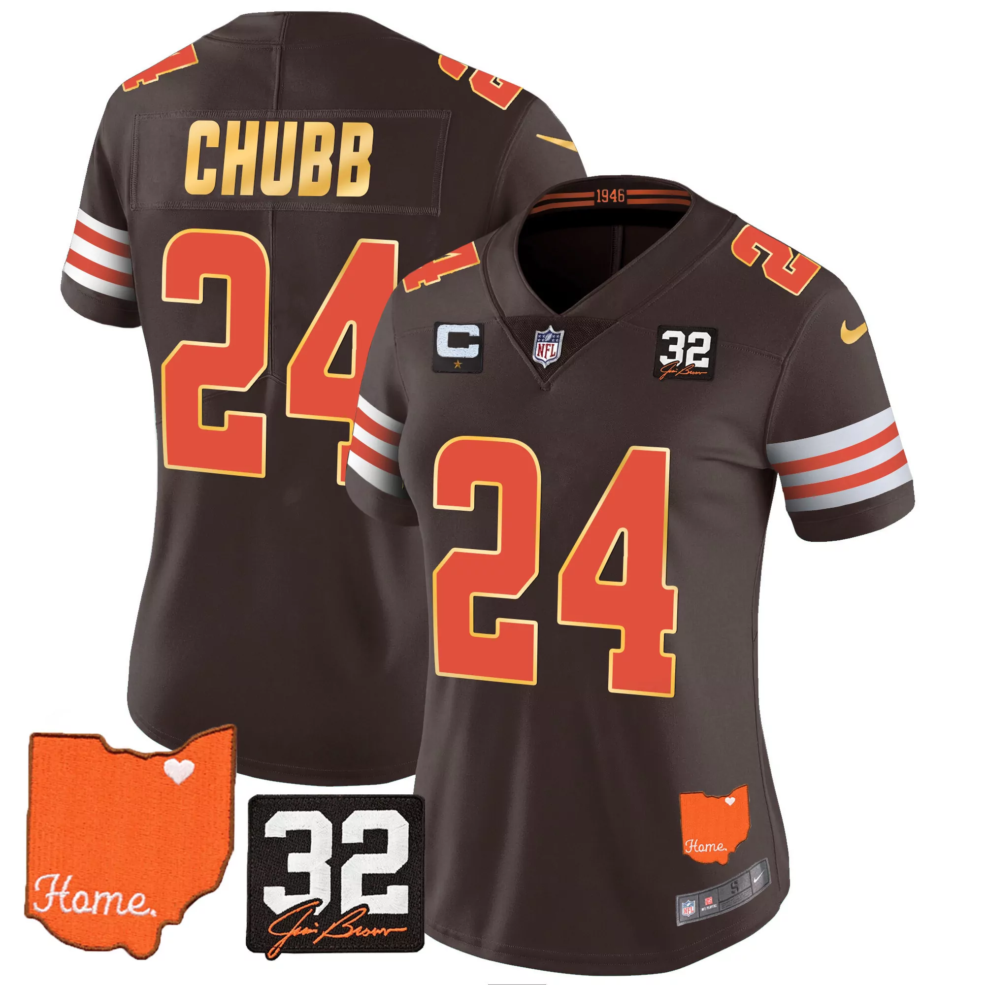nick chubb brown mens cleveland browns 32 jim brown memorial patch vapor limited jersey v2 all stitched