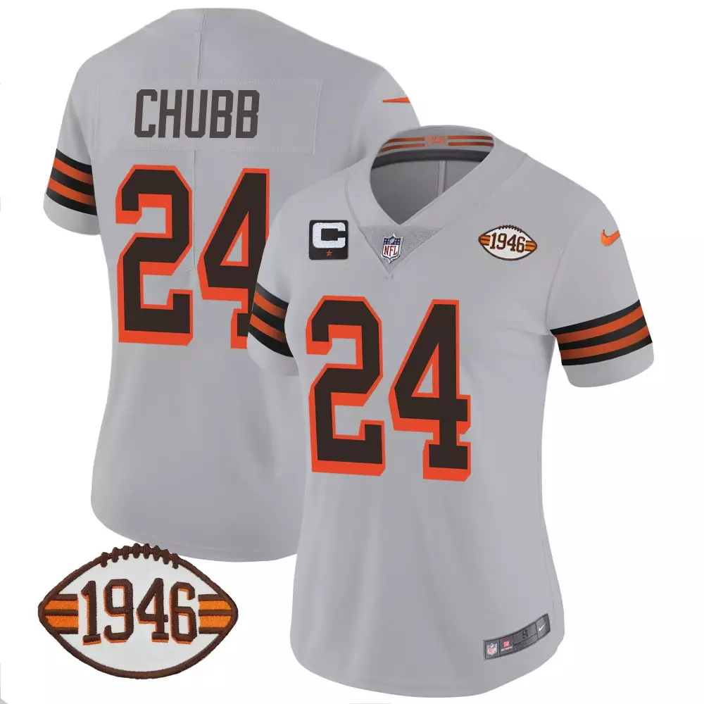 nick chubb brown womens cleveland browns 32 jim brown memorial home patch jersey v3 all stitched