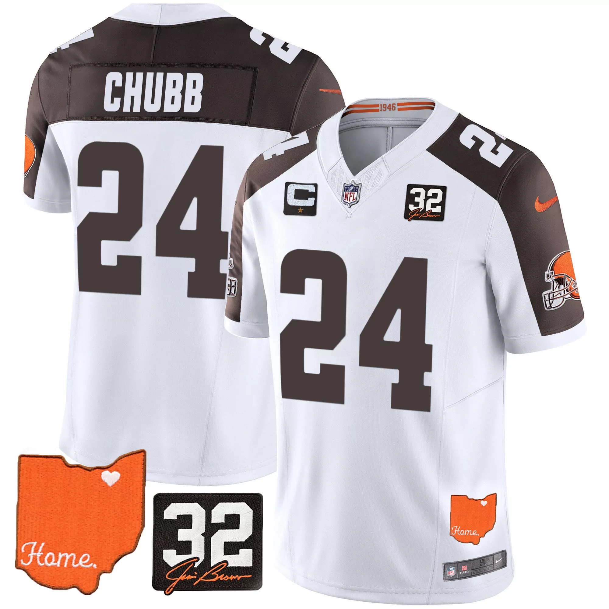 nick chubb inverted mens cleveland browns 1946 75th anniversary patch jersey all stitched