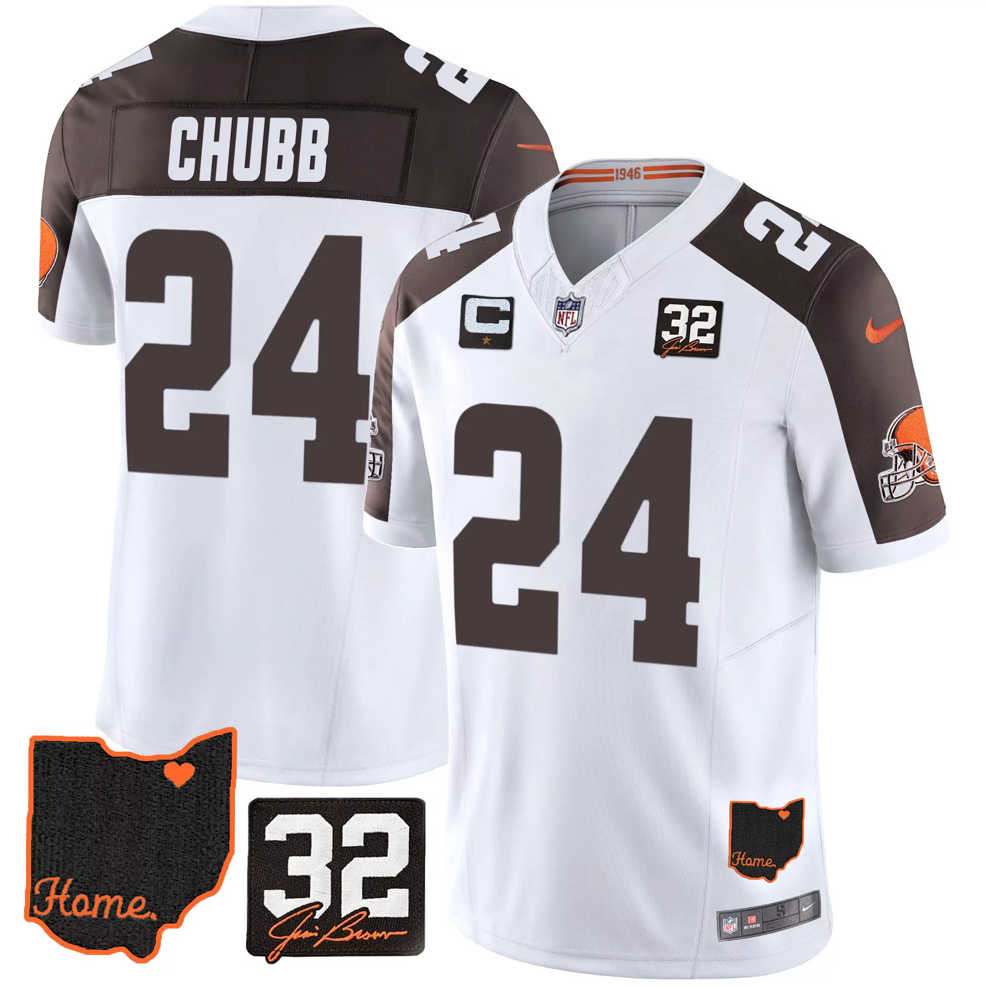 nick chubb inverted mens cleveland browns 1946 75th anniversary patch jersey all stitched