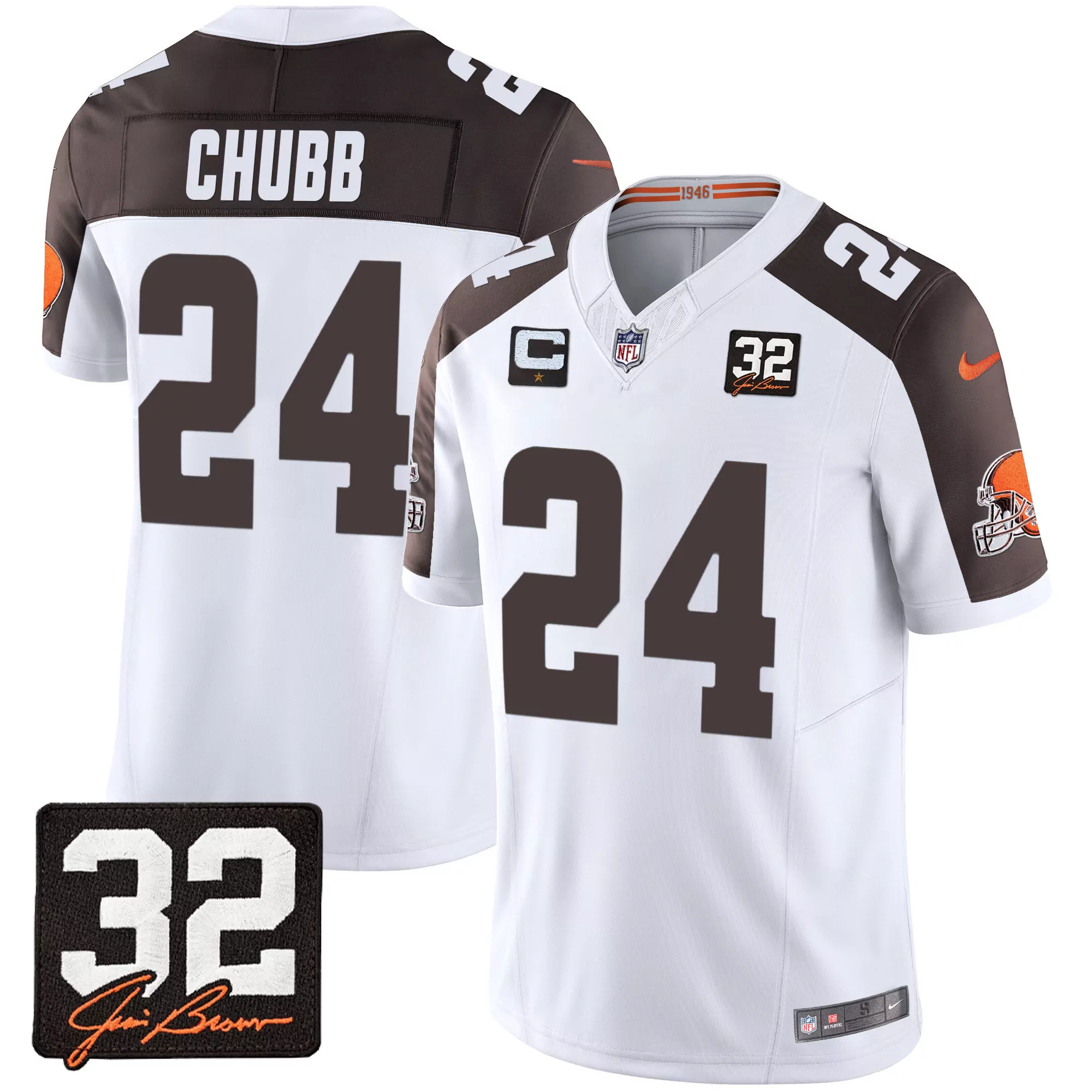 nick chubb inverted mens cleveland browns 1946 75th anniversary patch jersey all stitched