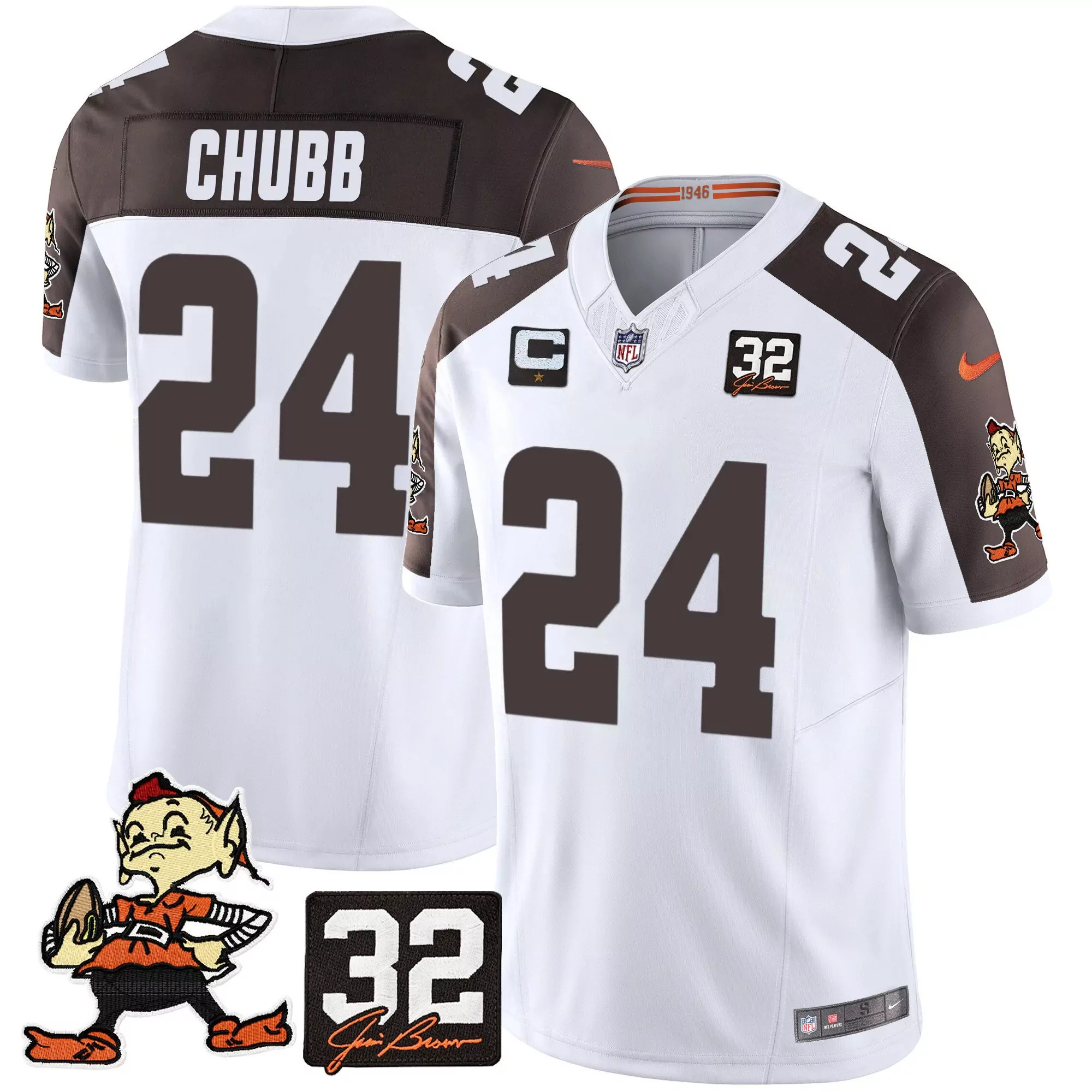 nick chubb inverted mens cleveland browns 32 jim brown memorial patch vapor limited jersey v2 all stitched