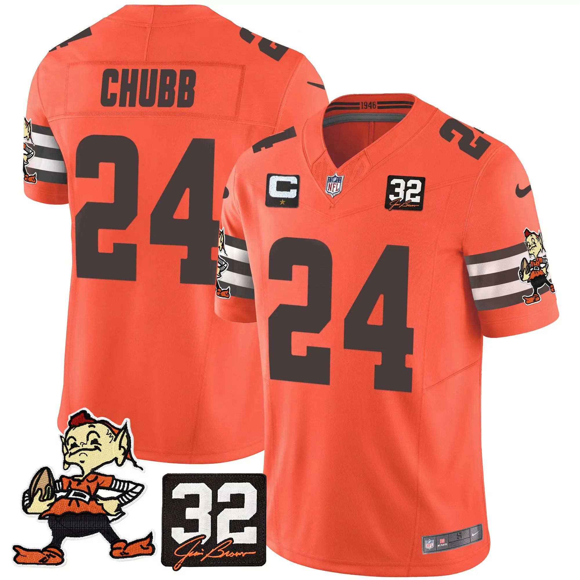 nick chubb orange mens cleveland browns 32 jim brown memorial patch vapor limited jersey v2 all stitched