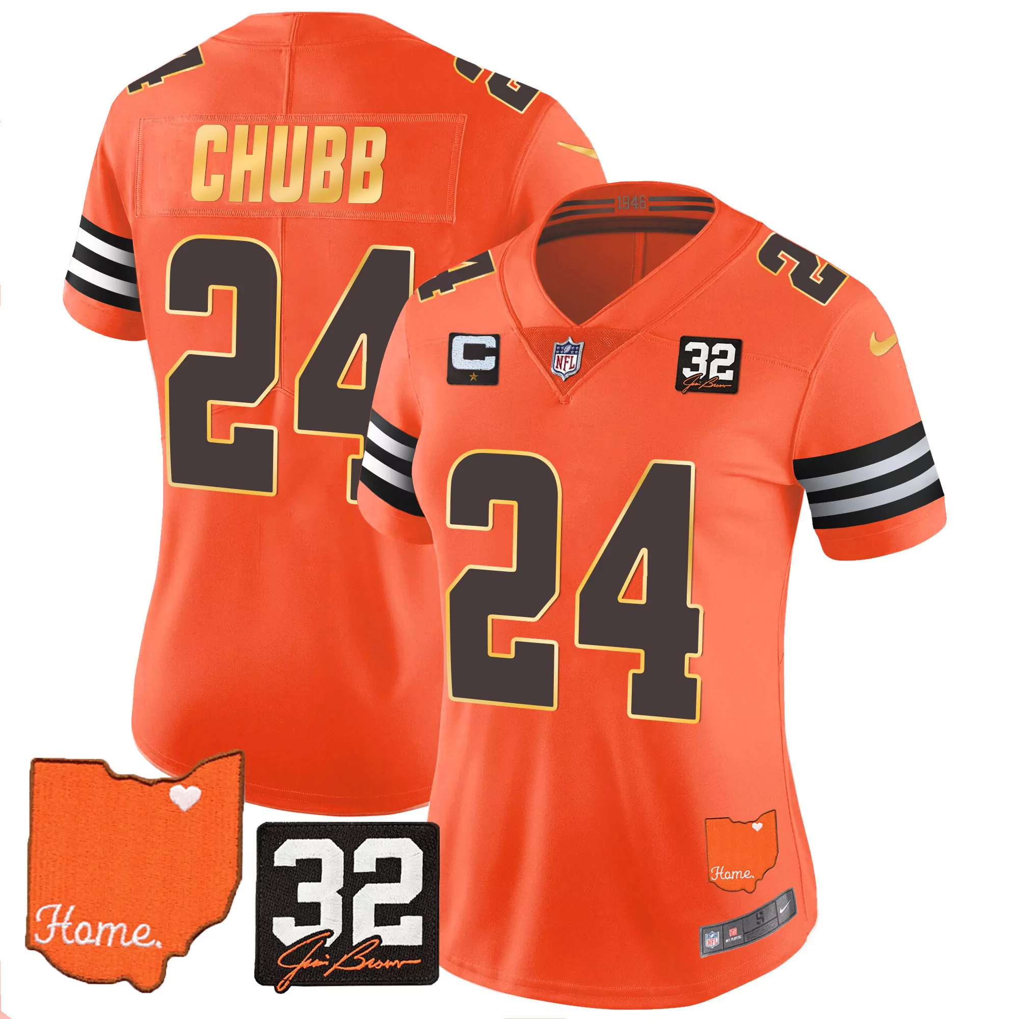 nick chubb orange mens cleveland browns 32 jim brown memorial patch vapor limited jersey v2 all stitched
