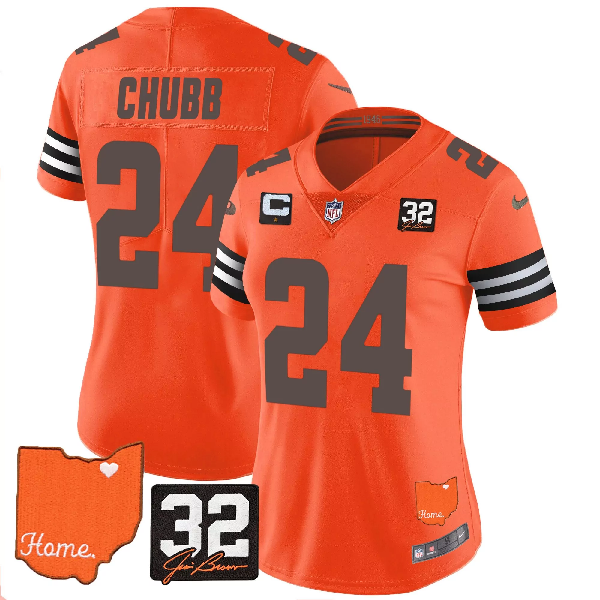 nick chubb orange mens cleveland browns 32 jim brown memorial patch vapor limited jersey v2 all stitched