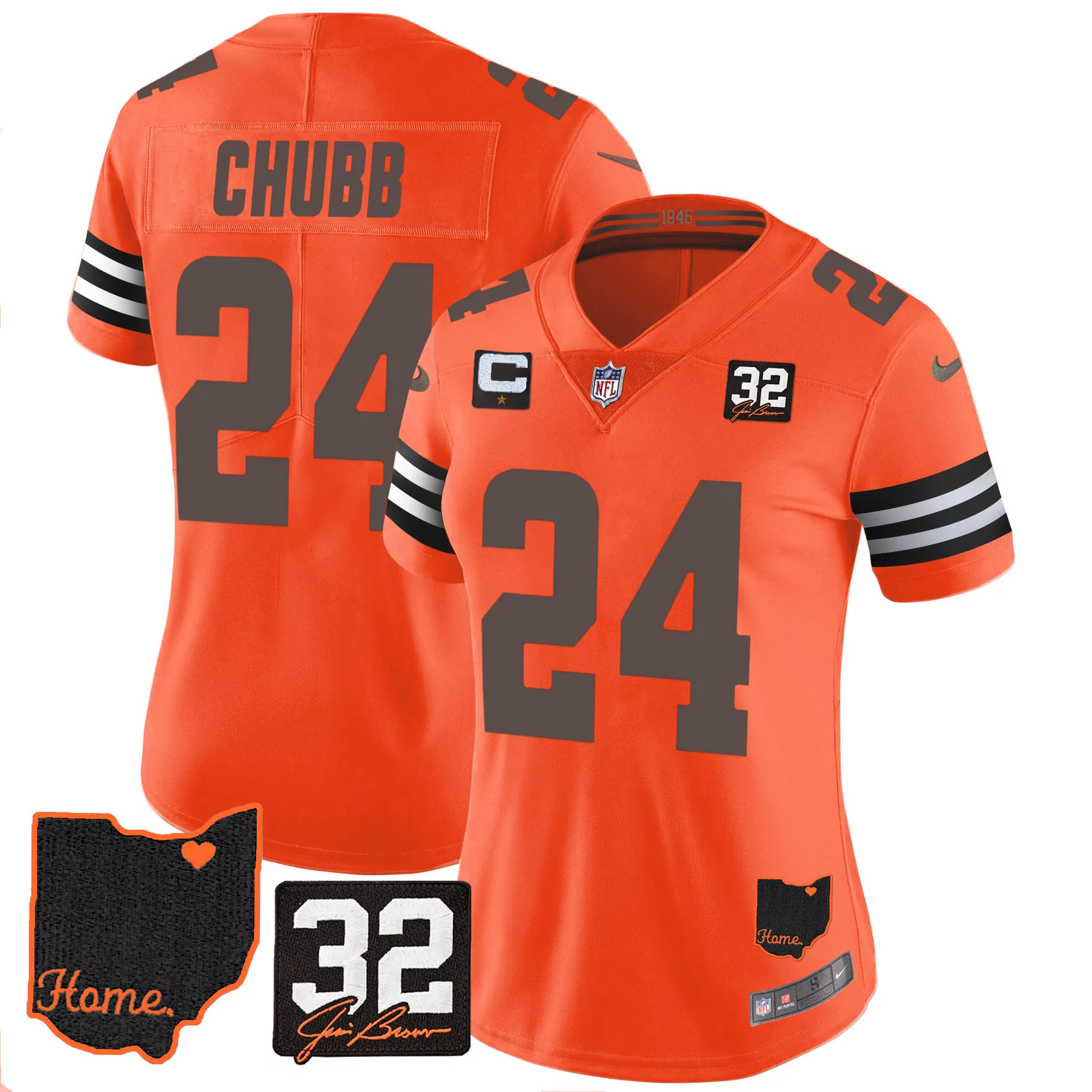 nick chubb orange mens cleveland browns 32 jim brown memorial patch vapor limited jersey v2 all stitched