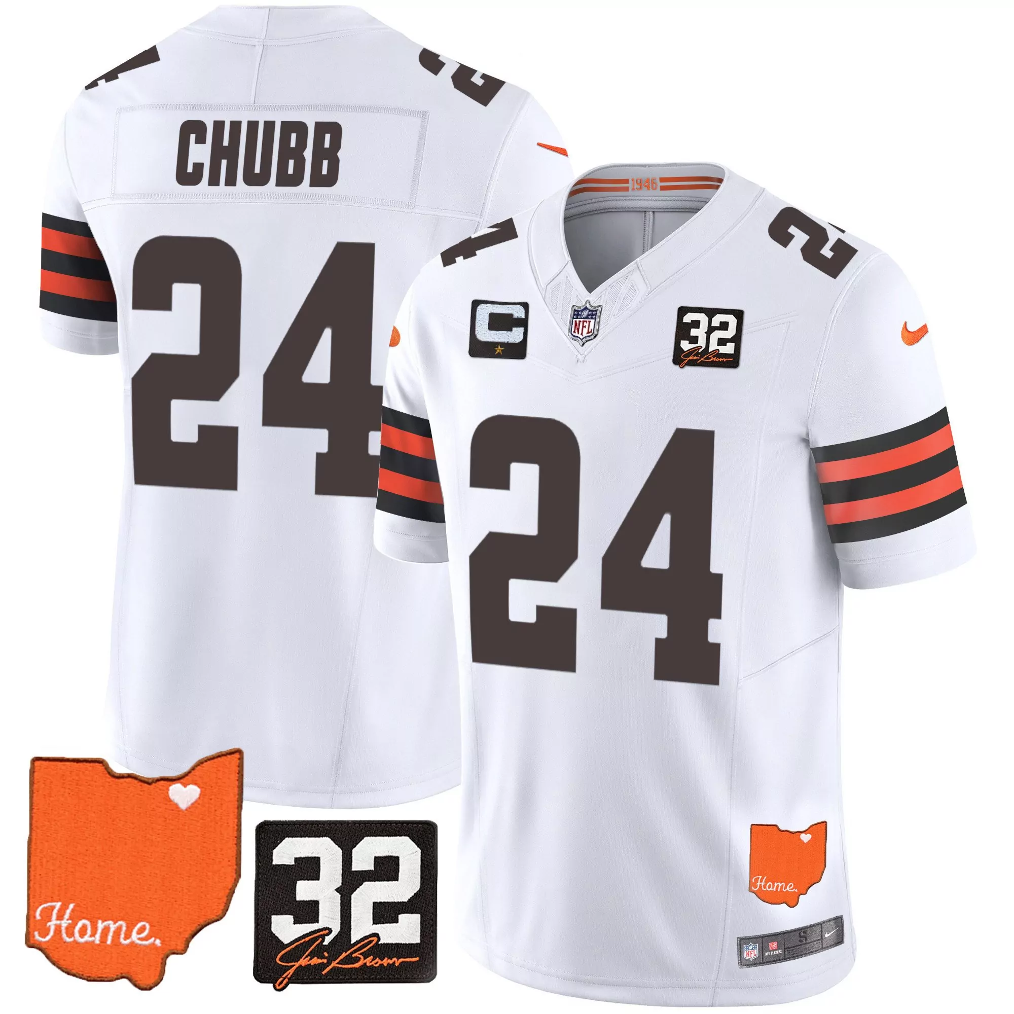 nick chubb white gold womens cleveland browns 32 jim brown memorial patch gold jersey all stitched